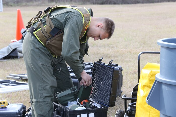 PERRY, Ga. – Decontamination Platoon and Identification and Detection Platoon with Chemical Biological Incident Response Force, CBIRF, U.S. Marine Corps Forces Command, executed Advanced Decontamination/ Identification and Detection Training at Guardian Centers, Perry, Ga., Dec. 11-14, 2017. During the week-long training the platoons refined their skills in setup and breakdown of decontamination sites, decontamination of role players, and identification and detection of known agents in several scenarios including mass casualty, radiation scenario and a subway scenario.  (Official USMC Photos by Staff Sgt. Santiago G. Colon Jr.)
