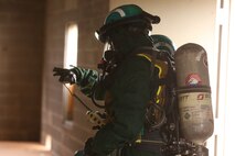 PERRY, Ga. – Decontamination Platoon and Identification and Detection Platoon with Chemical Biological Incident Response Force, CBIRF, U.S. Marine Corps Forces Command, executed Advanced Decontamination/ Identification and Detection Training at Guardian Centers, Perry, Ga., Dec. 11-14, 2017. During the week-long training the platoons refined their skills in setup and breakdown of decontamination sites, decontamination of role players, and identification and detection of known agents in several scenarios including mass casualty, radiation scenario and a subway scenario.  (Official USMC Photos by Staff Sgt. Santiago G. Colon Jr.)