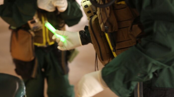 PERRY, Ga. – Decontamination Platoon and Identification and Detection Platoon with Chemical Biological Incident Response Force, CBIRF, U.S. Marine Corps Forces Command, executed Advanced Decontamination/ Identification and Detection Training at Guardian Centers, Perry, Ga., Dec. 11-14, 2017. During the week-long training the platoons refined their skills in setup and breakdown of decontamination sites, decontamination of role players, and identification and detection of known agents in several scenarios including mass casualty, radiation scenario and a subway scenario.  (Official USMC Photos by Staff Sgt. Santiago G. Colon Jr.)