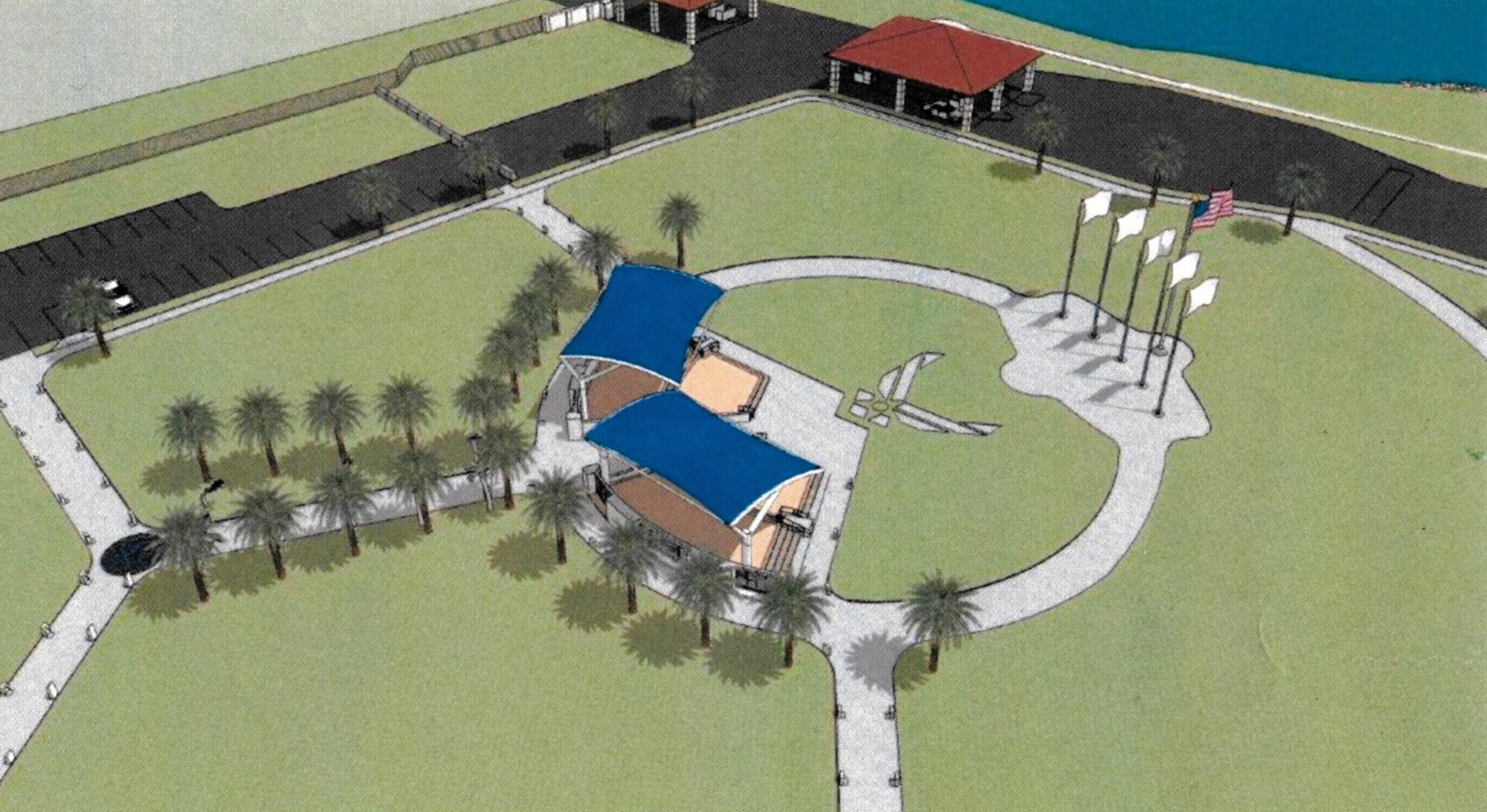 Construction on the new community park will be divided into three projected phases. Phase one will include the construction of new sidewalk trails and installation of miniature aircraft models and bollard plaques. Phases two and three will see the construction of the covered pavilion, along with the amphitheater.