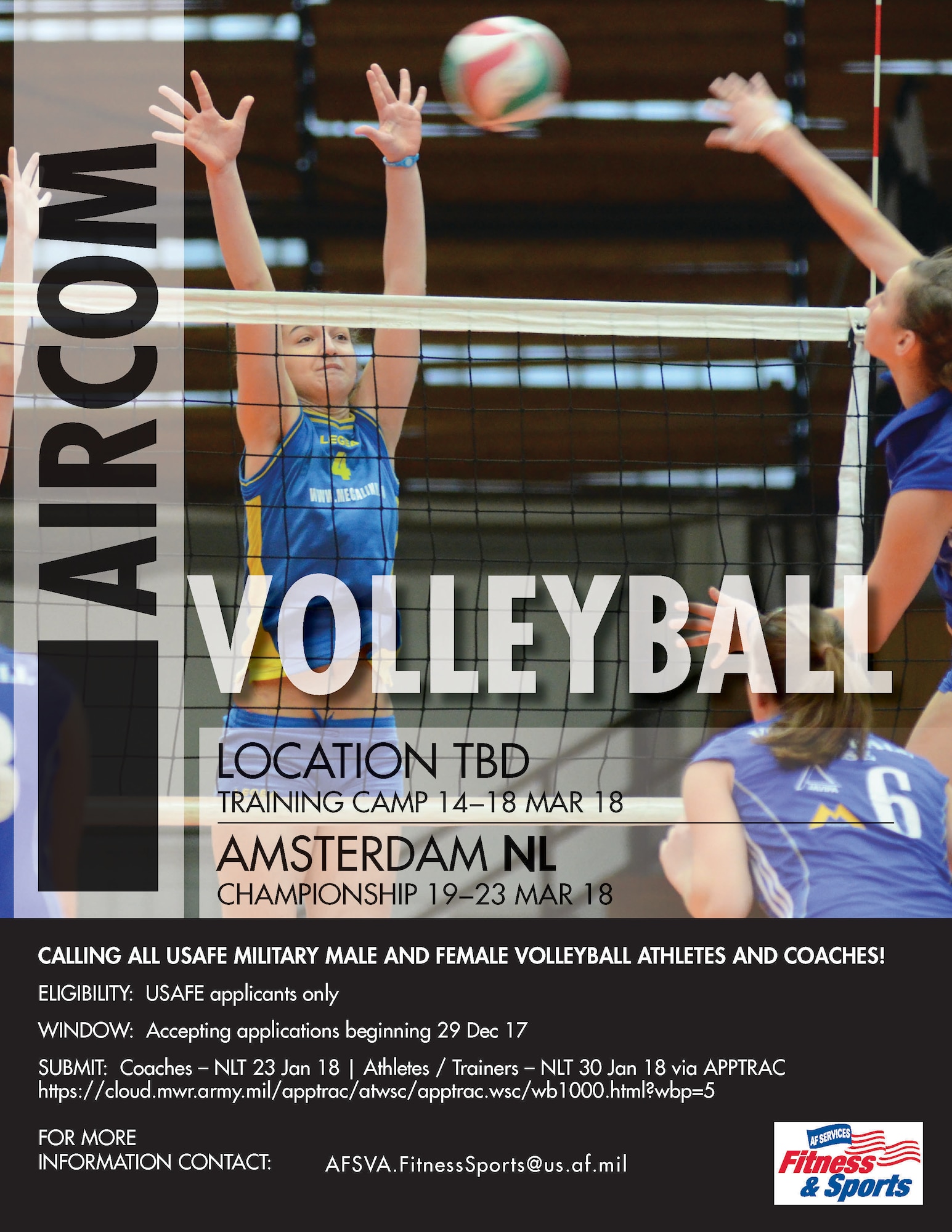Call for USAFE Airmen to participate on the 2018 HQ Allied AIRCOM Volleyball team