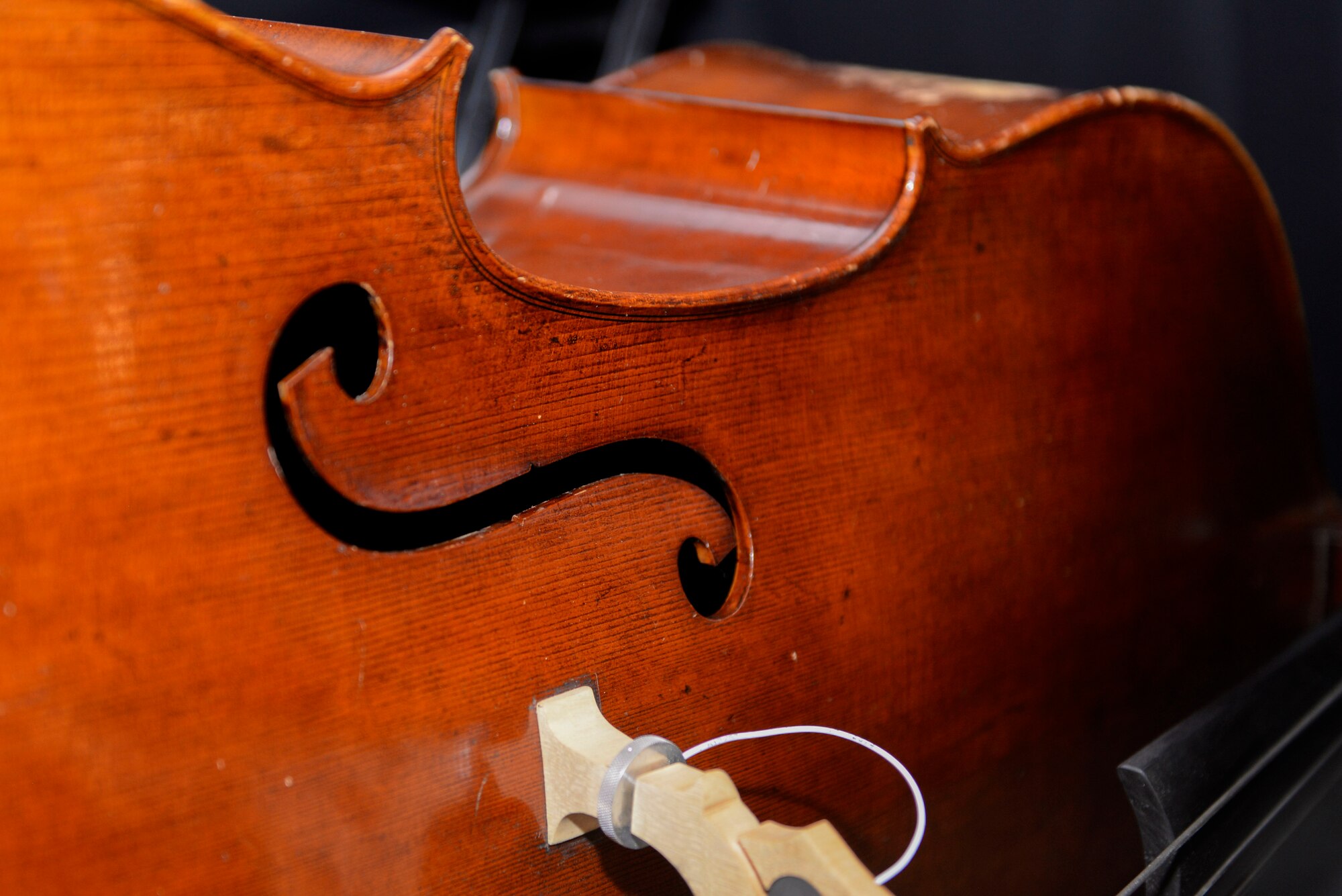 A bass instrument rests on its side prior to the Sounds of the Season concert, Dec. 19, 2017, at Yokota Air Base, Japan.