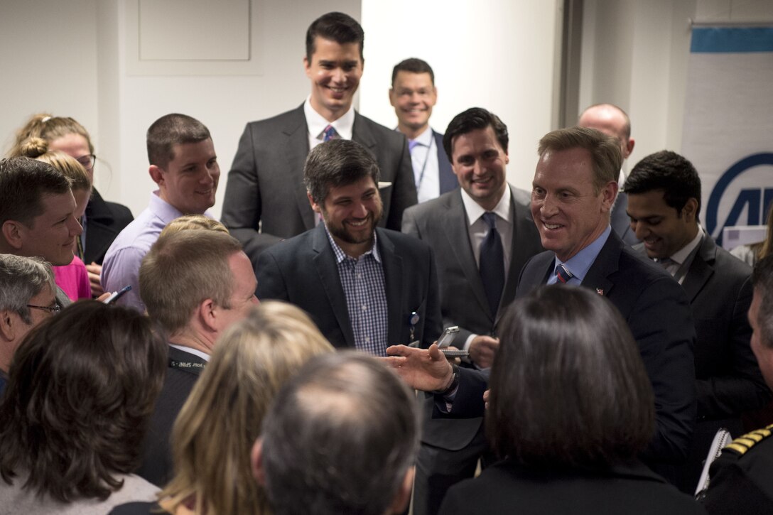 Deputy Defense Secretary Patrick M. Shanahan speaks to reporters.