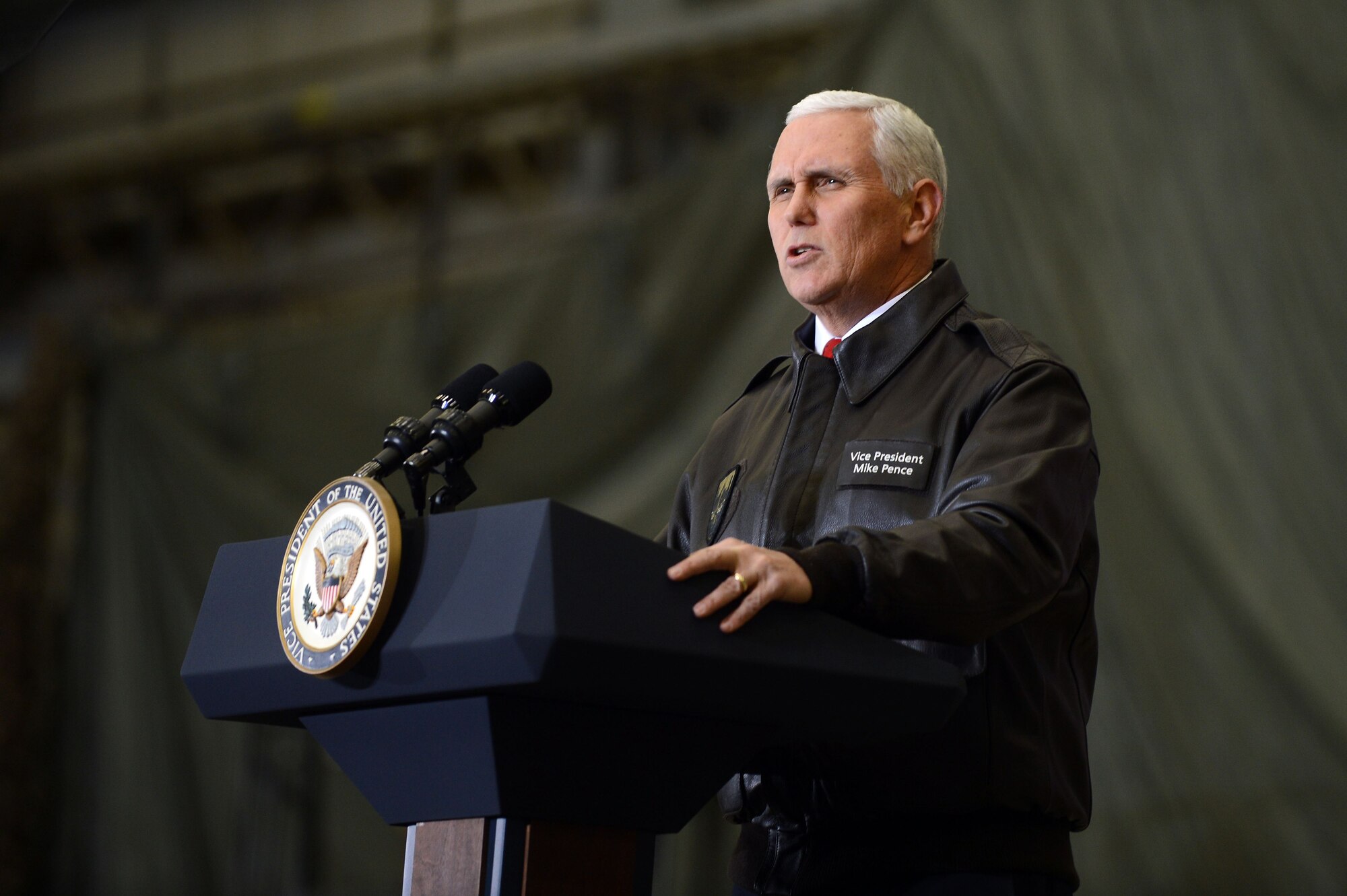 Vice President of the United States Mike Pence visits U.S. service members and speaks on the strategy in Afghanistan, Dec. 21, 2017 at Bagram Airfield.