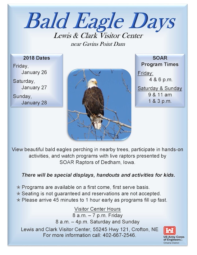 Poster with a photo of a bald eagle along with dates and times of the event.