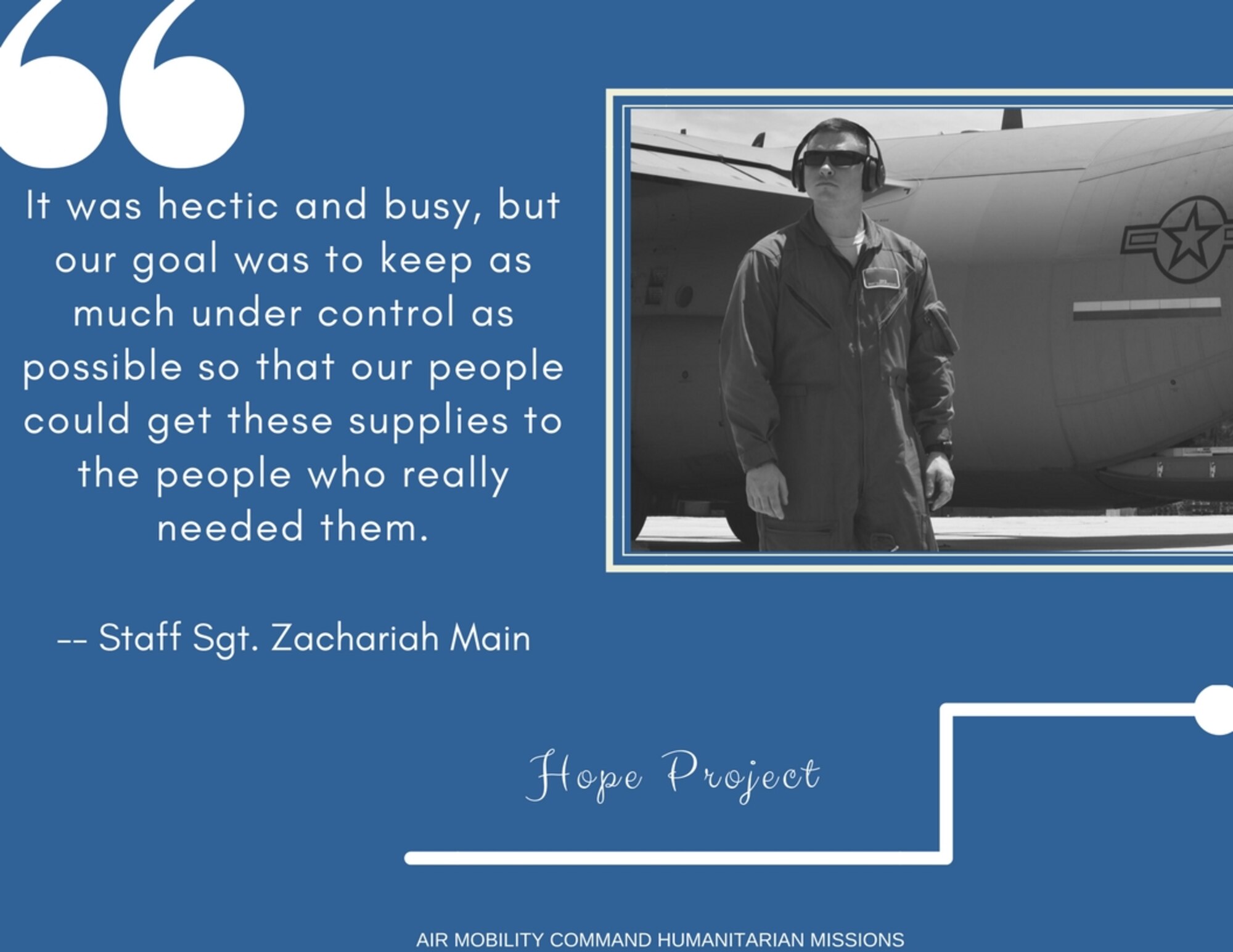 Staff Sgt. Zachariah Main, 19th SFS FAST member, speaking on Little Rock Air Force base's support of Peru humanitarian missions. (U.S. Air Force graphic by Candy Knight)