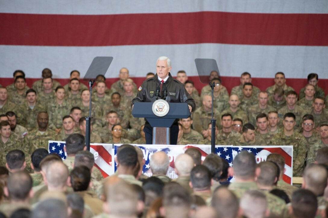 Vice President Mike Pence speaks to service members.