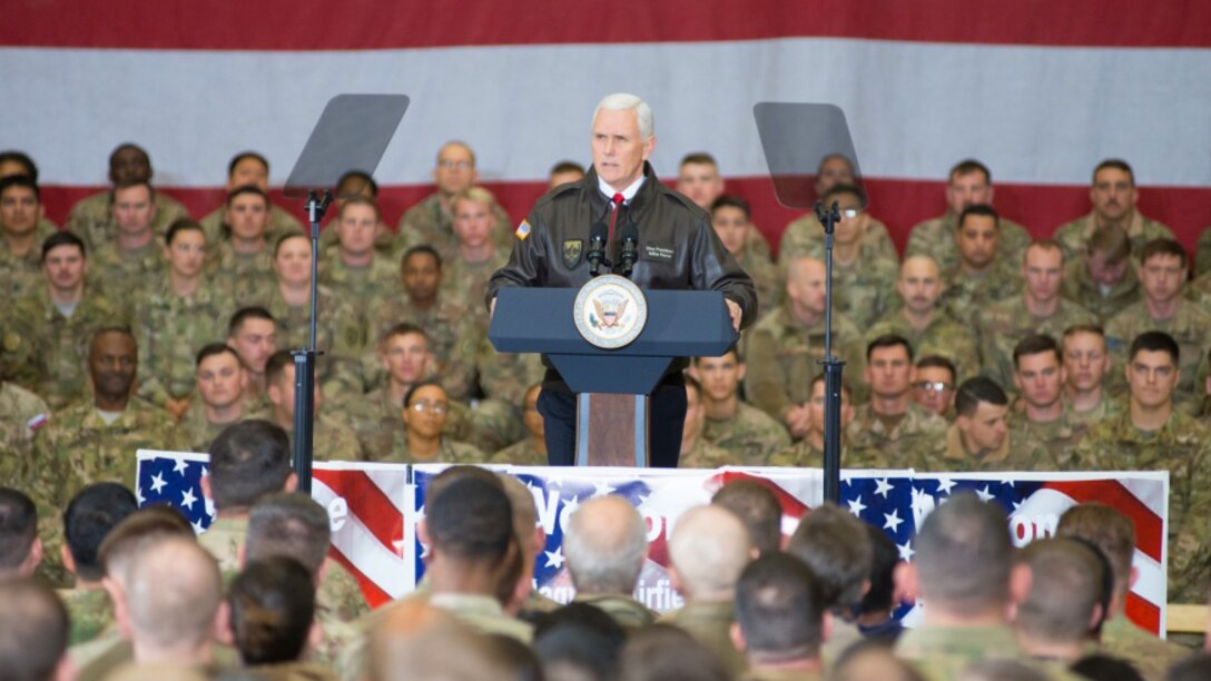 Vice President Mike Pence speaks to service members.