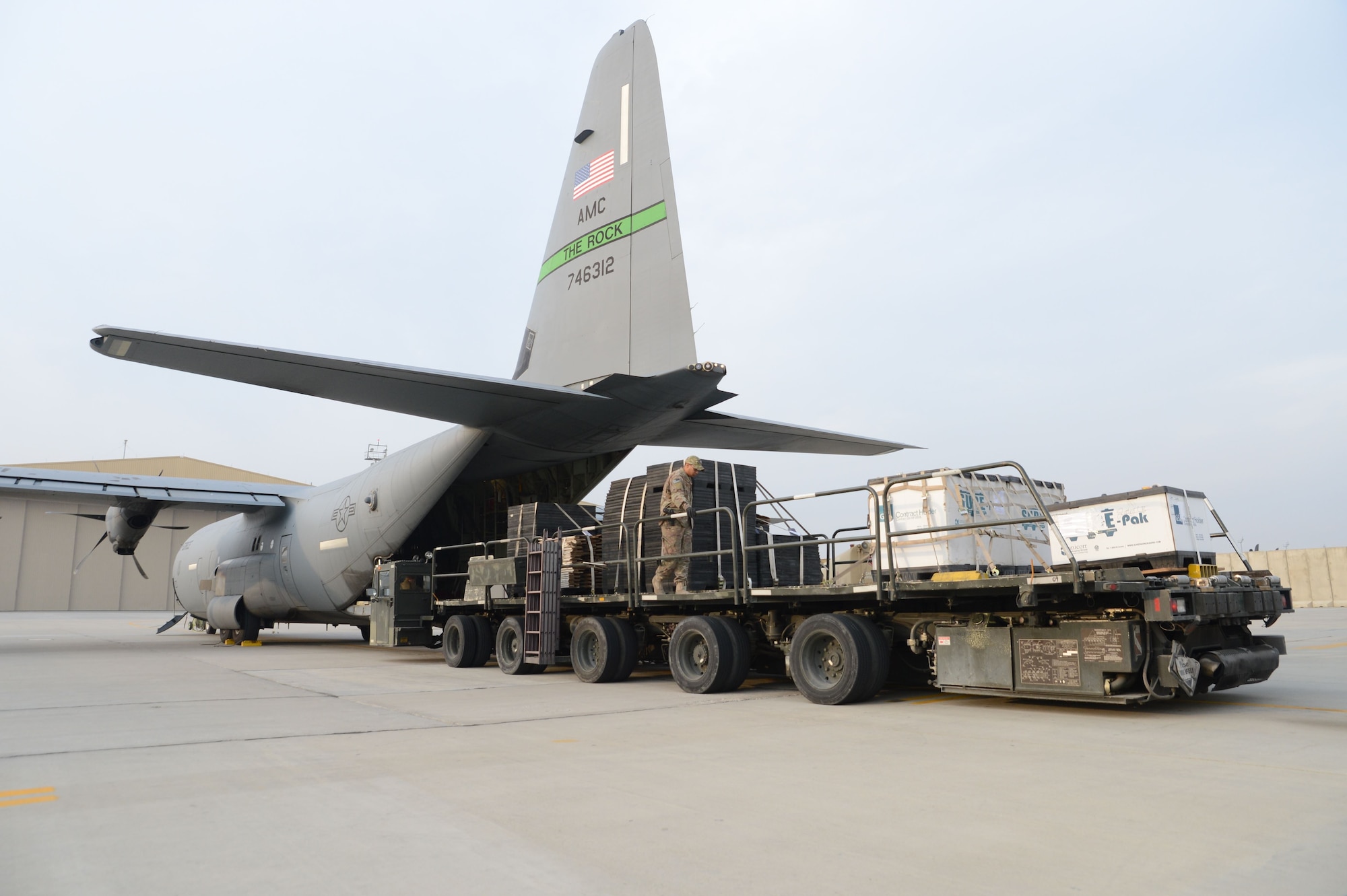 Cargo is loaded onto a C-130J Super Hercules Dec. 9, 2017 at Bagram Airfield, Afghanistan.