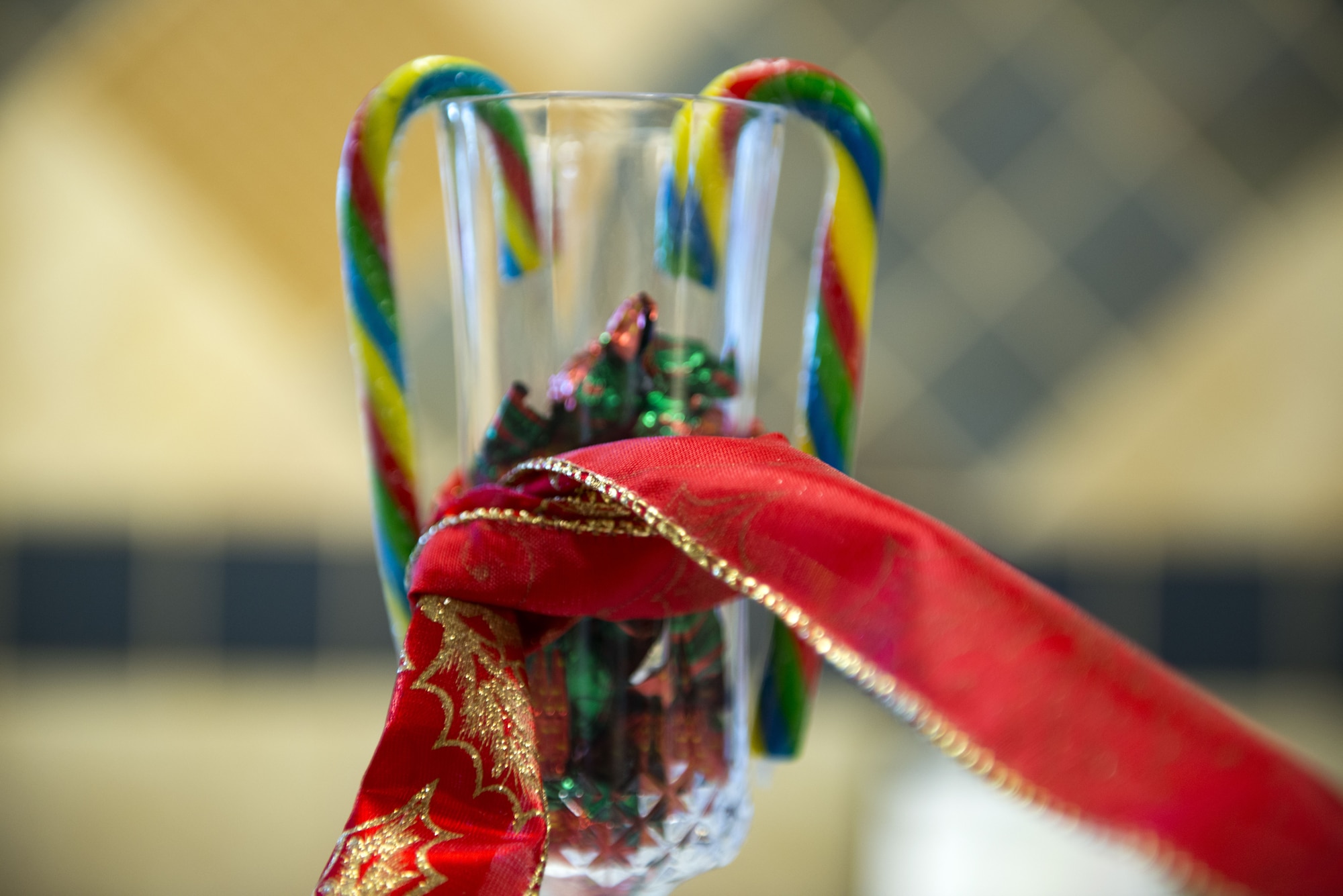 A Christmas decoration rests on a counter on Christmas Day in the Georgia Pines Dining Facility, Dec. 25, 2017, at Moody Air Force Base, Ga. The Christmas meal was an opportunity for Airmen, retirees, dependents and leadership to enjoy a traditional Christmas meal. (U.S. Air Force photo by Airman 1st Class Erick Requadt)
