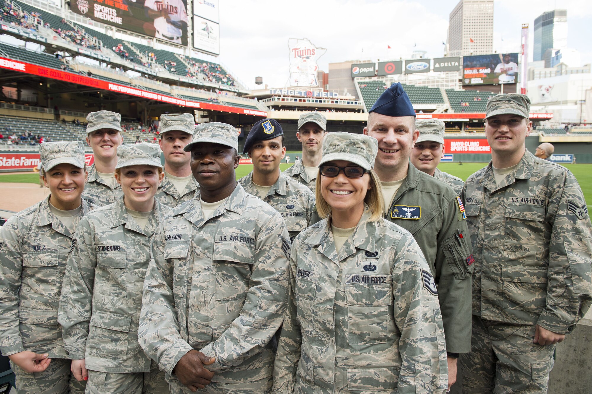 Outstanding airmen from the 133rd Airlift Wing were recognized before a Minnesota Twins home game at Target Field in Minneapolis, Minn., May 2, 2017.