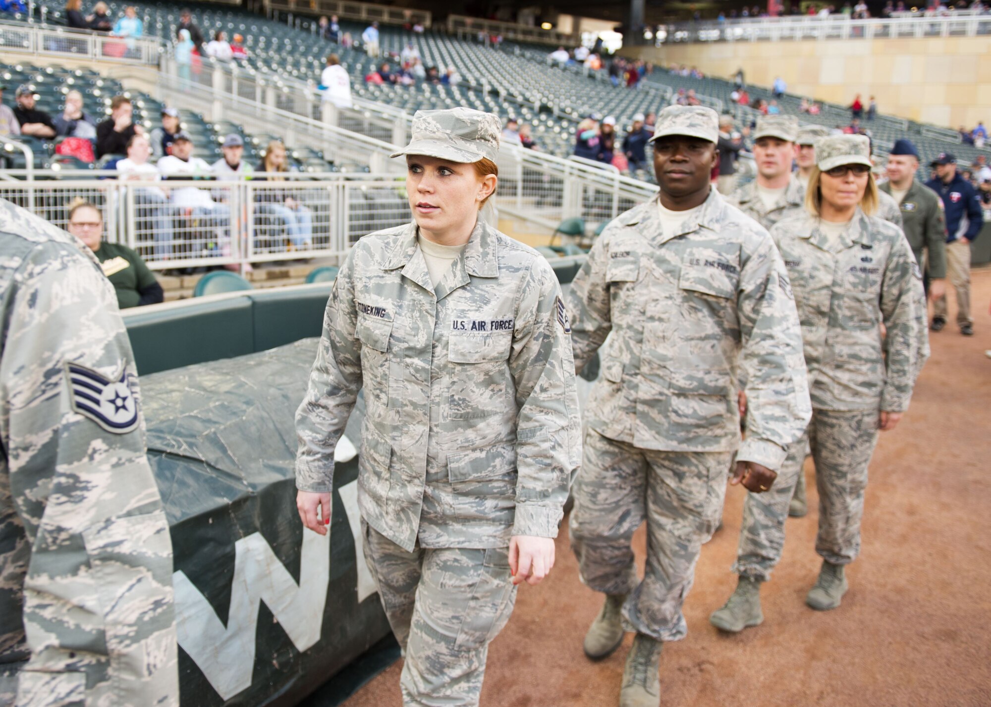 Outstanding airmen from the 133rd Airlift Wing were recognized before a Minnesota Twins home game at Target Field in Minneapolis, Minn., May 2, 2017.