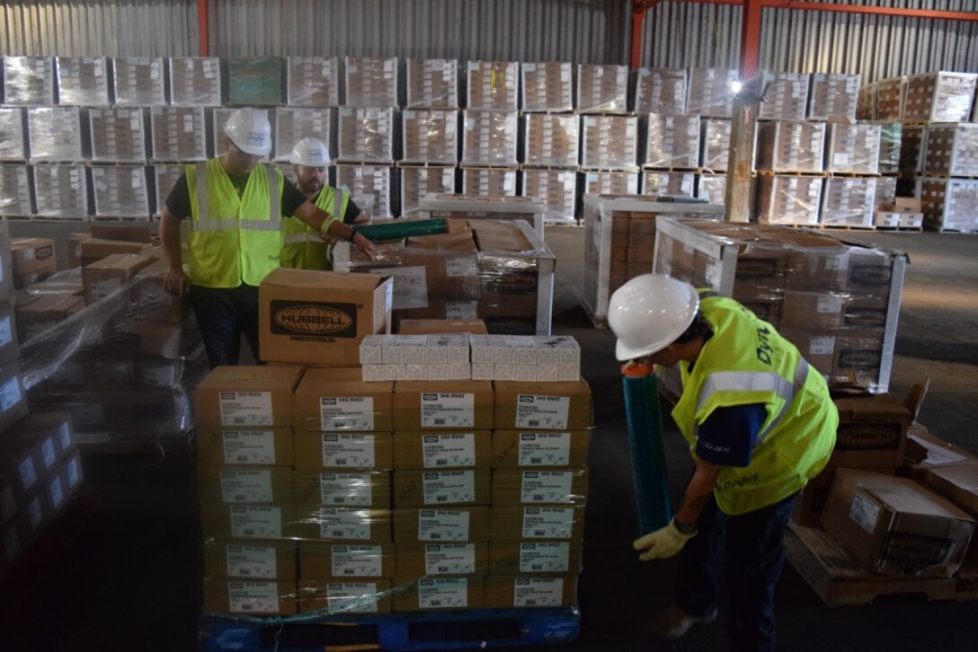 Tons of critical power grid materials arrive daily for housing at the Ponce, Puerto Rico, warehouse.
