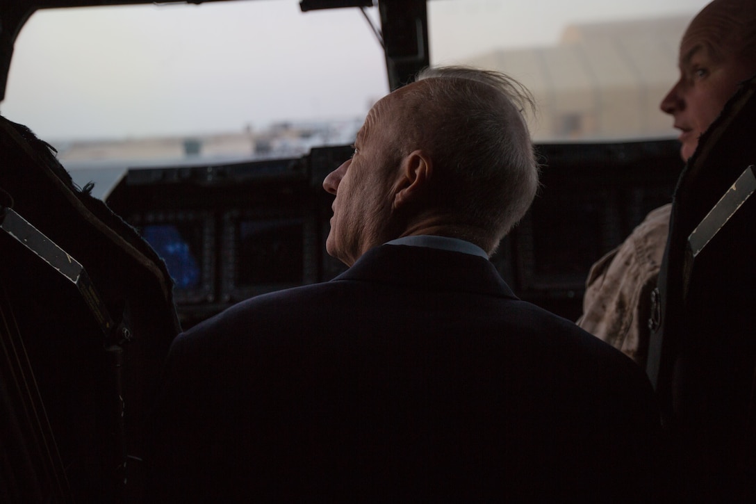 Mike Coffman, Republican Representative for Colorado’s 6th Congressional District, sits in the cockpit of a MV-22 Osprey and learns how Marine Medium Tiltrotor Squadron 363 supports the mission of the Special Purpose Marine Air-Ground Task Force – Crisis Response – Central Command during a trip to the Middle East Dec. 26, 2017. Coffman was part of a congressional delegtion that visited service members currently forward deployed to learn about their mission and join them for the holidays.