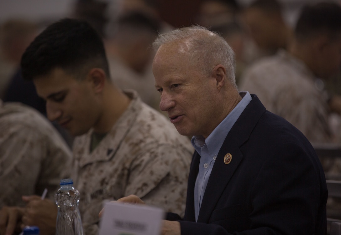 Mike Coffman, Republican Representative for Colorado’s 6th Congressional District, talks to service members from his district about any concerns or questions they have about their home state during a visit to the Middle East Dec. 26, 2017. Coffman was part of a congressional delegation that visited service members currently forward deployed to learn about their mission and join them for the holidays.