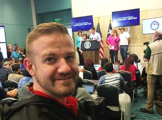 Public affairs specialist Dr. Michael Izard-Carroll attends Speaker Paul Ryan's press conference in San Juan, PR on Oct. 13, 2017.