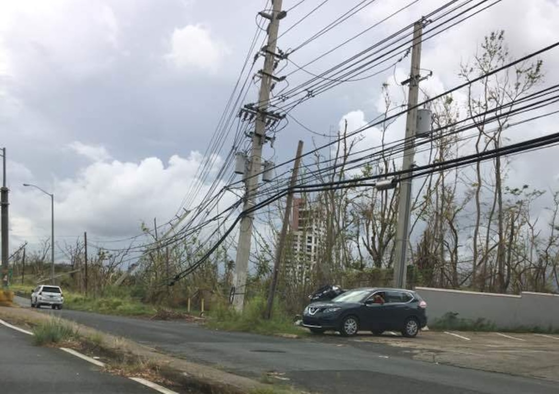 The photo documents some of the downed power lines in Puerto Rico in Oct. 2017, which had resulted from Hurricane Maria.