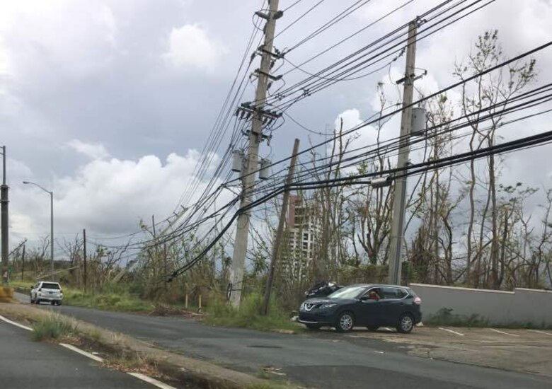 The photo documents some of the downed power lines in Puerto Rico in Oct. 2017, which had resulted from Hurricane Maria.