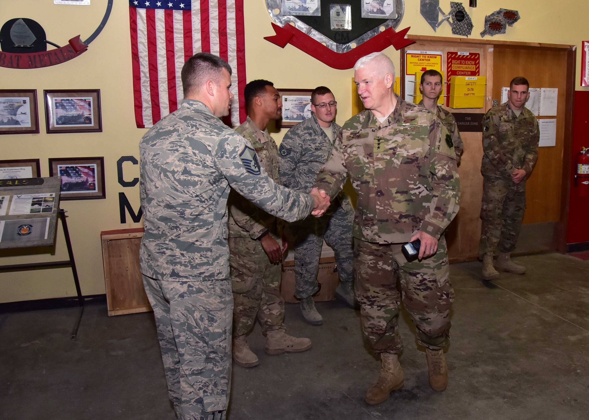 Lt. Gen. L. Scott Rice, Air National Guard director and Chief Master Sgt. Ronald Anderson, ANG command chief, paid a visit to Guardsmen currently attached to the 386th Air Expeditionary Wing on Christmas day at an undisclosed location in Southwest Asia.