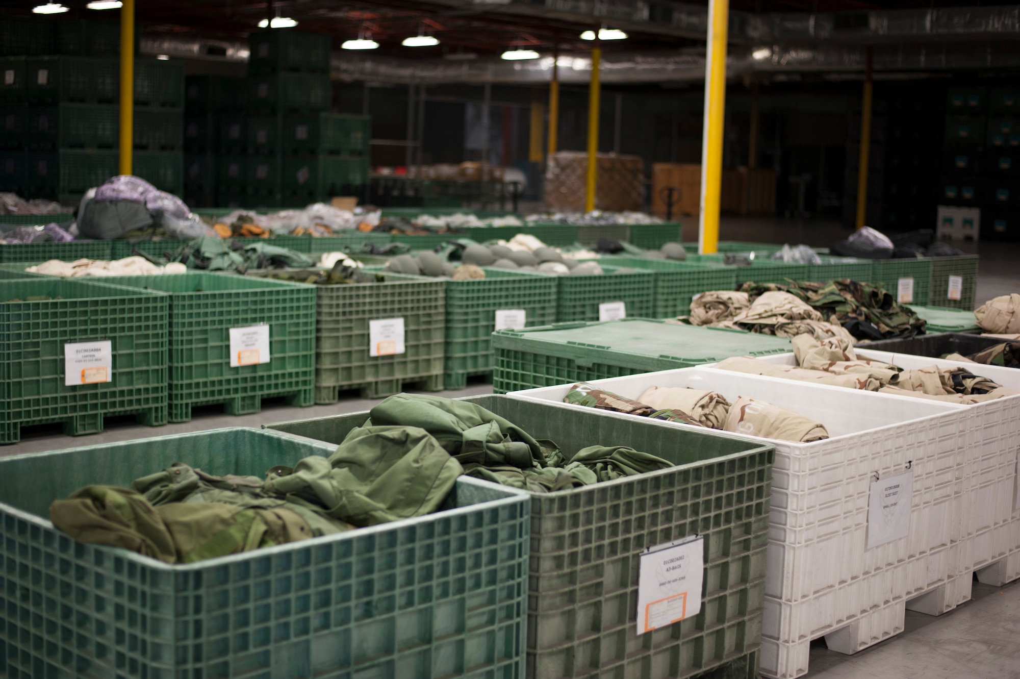 Crates of individual protective equipment (IPE) line the floor of the 6th Logistics Readiness Squadron warehouse at MacDill Air Force Base, Fla., Dec. 28, 2017.