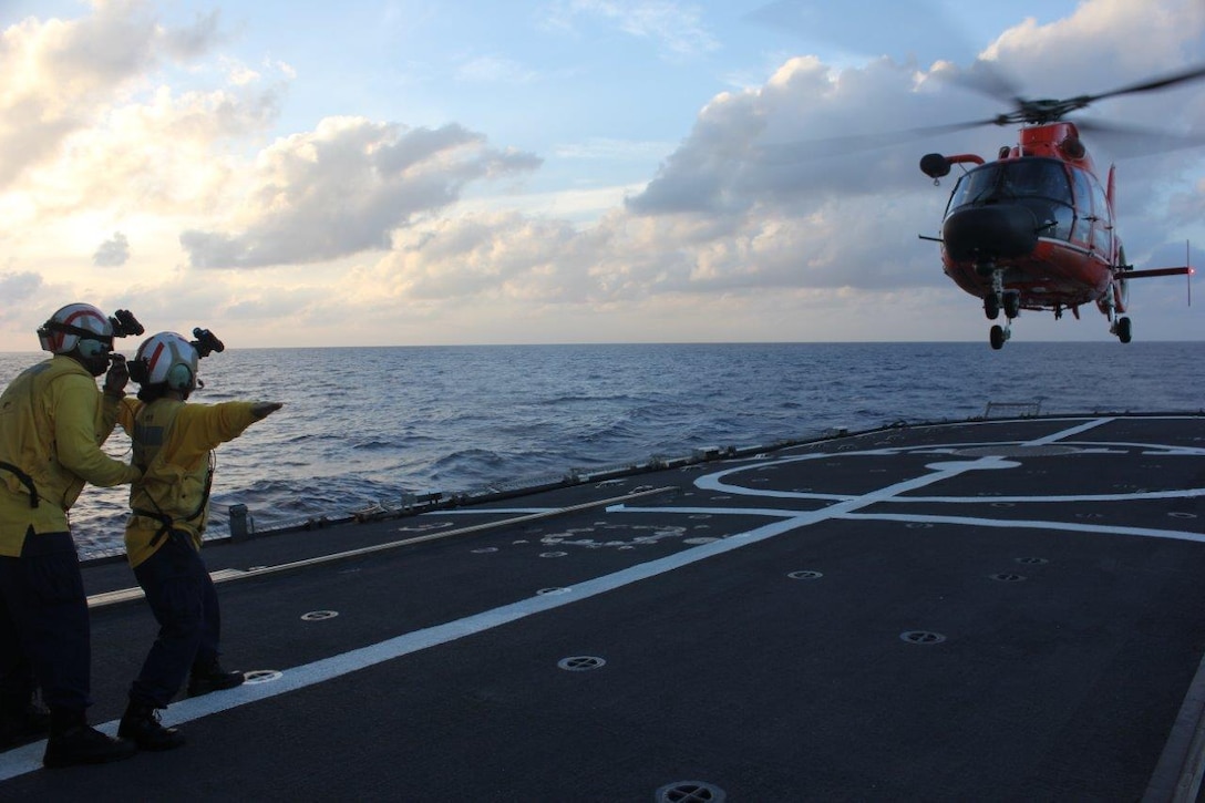 Image of flight operations aboard Coast Guard Cutter Legare