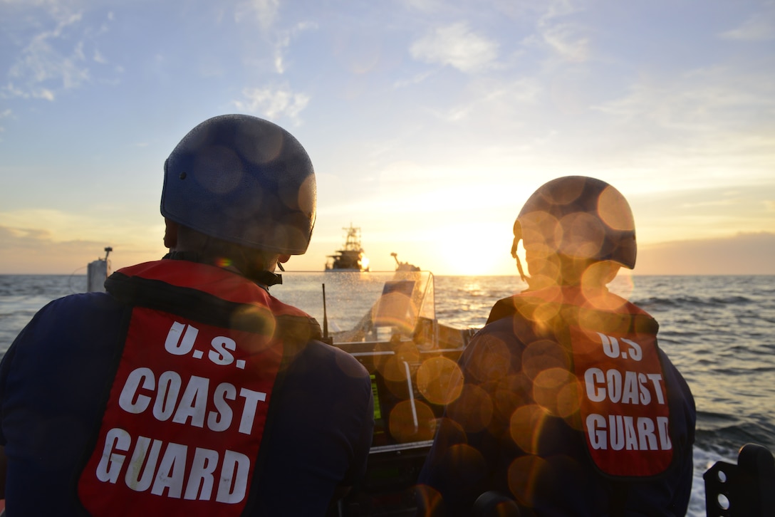 Image of Coast Guard Cutter Jacob Poroo crew following vessel's commissioning