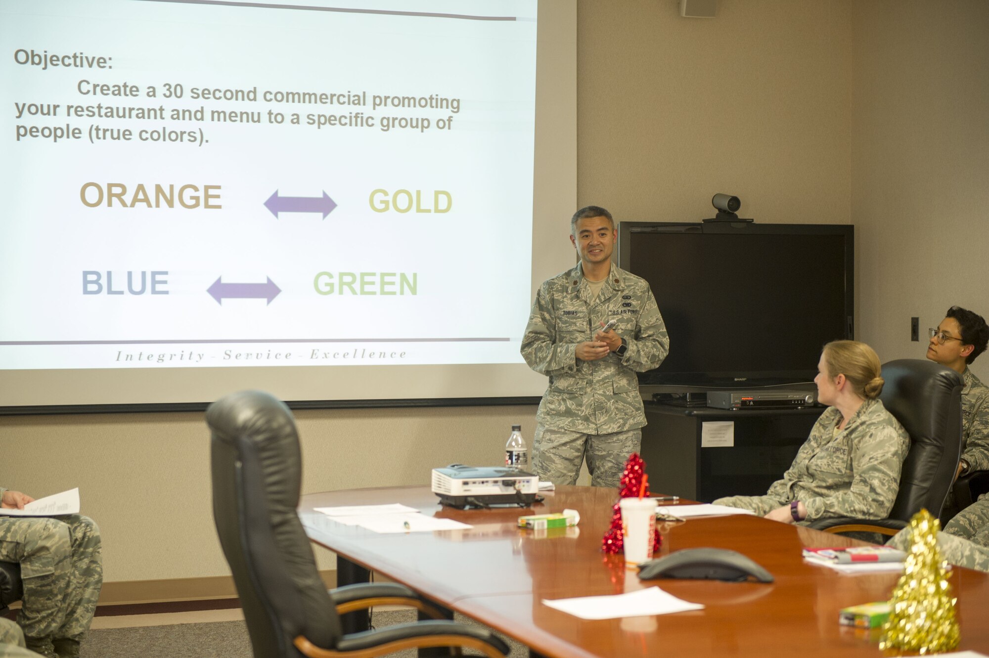 Maj. Francis J. Tobias, director of Equal Opportunity for the 940th Air Refueling Wing, explains a team building activity to wing members Dec. 3 at Beale Air Force Base, California.