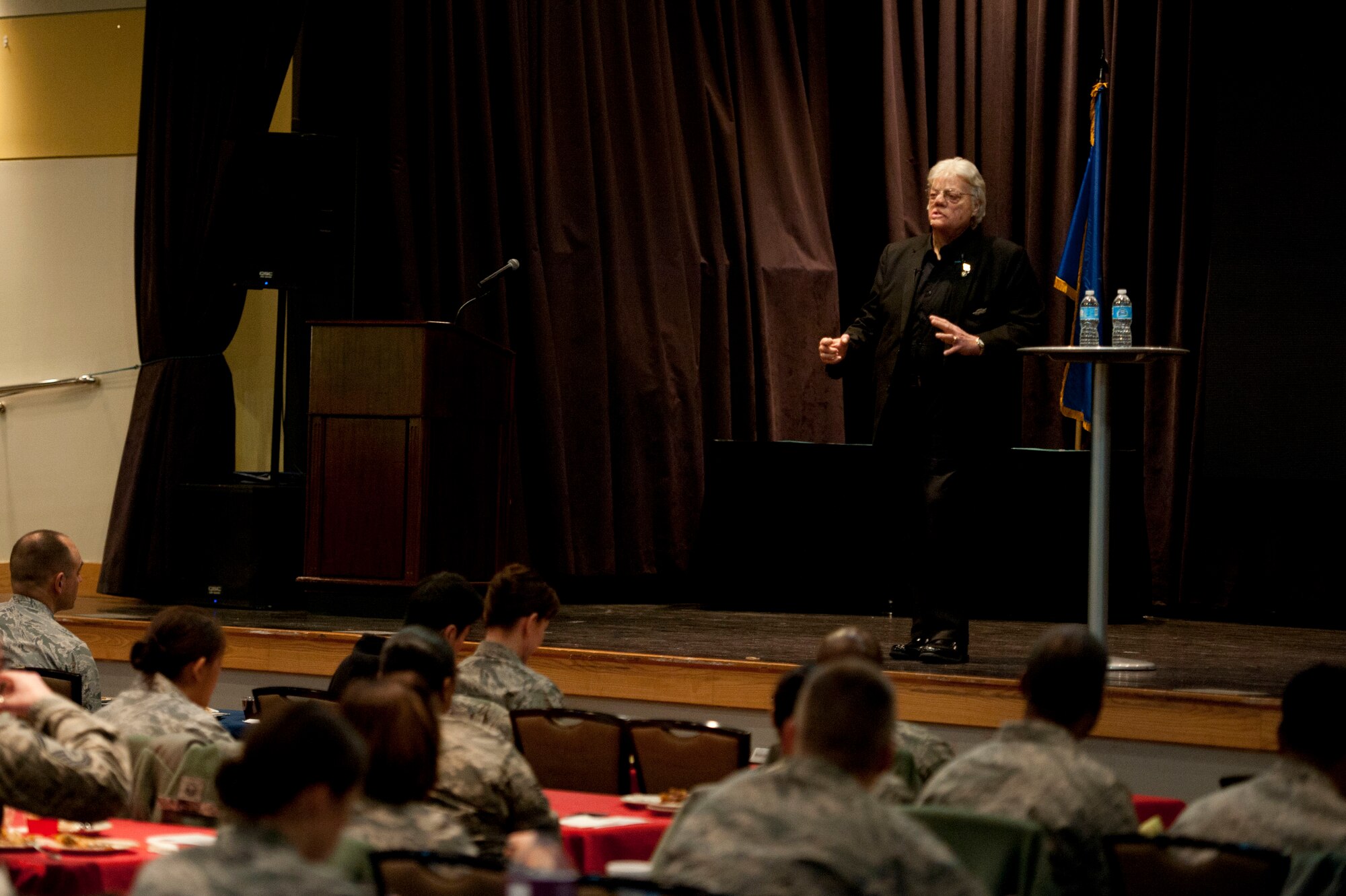 Dave Roever, a Vietnam War veteran, speaks about resiliency at Osan Air Base, Republic of Korea, Jan. 25, 2017. Roever, is an inspirational speaker who shares his story about how he survived after suffering burns all over his body when a phosphorus grenade exploded in his hand during the war. (U.S. Air Force photo by Staff Sgt. Jonathan Steffen)