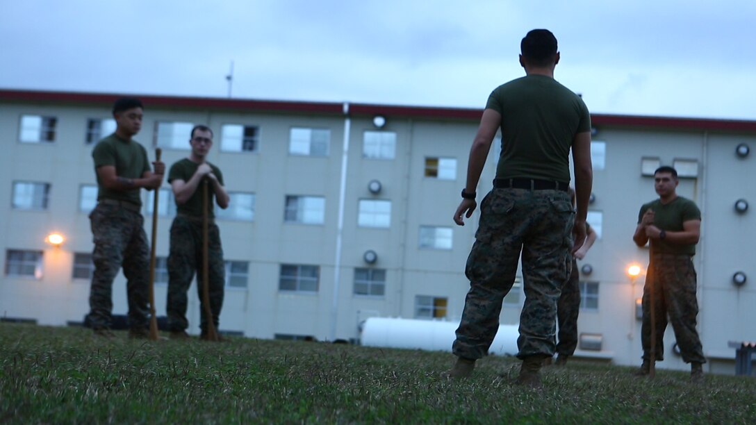 Cpl. Robert Arellano instructs his second Marine Corps Martial Arts Program class of the day, Jan. 12, 2016, at Camp Hansen, Okinawa, Japan. Arellano, from Yuma, Arizona, recently became a MCMAP instructor, Dec. 16, 2016, after he completed the three-week long MCMAP instructor course in Okinawa. Arellano, who primarily serves as a combat camera production specialist with Headquarters Battalion, 3rd Marine Division, III Marine Expeditionary Force,  is devoted to helping Marines grow and develop through MCMAP. (U.S. Marine Corps photo by Lance Cpl. Bernadette Wildes)