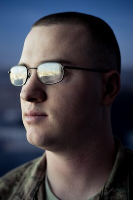 U.S. Air Force Staff Sgt. Tyler Harlow, 407th Expeditionary Operations Support Squadron air traffic control watch supervisor, poses for a photo at the 407th Air Expeditionary Group, Jan. 30, 2017. Harlow was named the 332nd Air Expeditionary Wing’s outstanding performer for the week of Jan. 29, 2017. (Photo by Master Sgt. Benjamin Wilson)