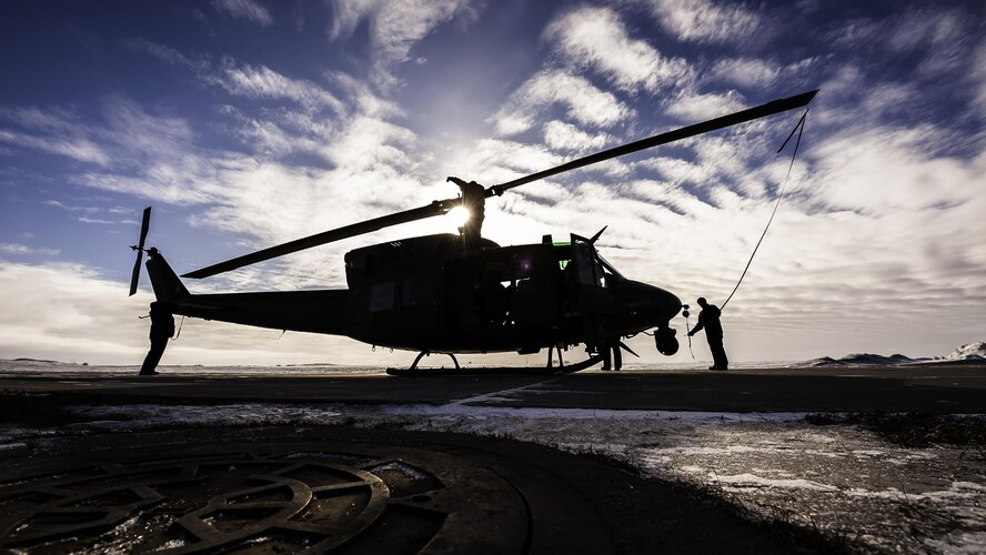 A UH-1N Iroquois from the 54th Helicopter Squadron sits at Minot Air Force Base, N.D., Jan. 25, 2017. The 54th HS’s fleet is critical in providing support to 91st MW Airmen and assets in the missile complex. (U.S. Air Force photo/Airman 1st Class J.T. Armstrong)
