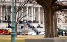 Participants in the 58th Presidential Inauguration, including President Donald Trump, Vice-President Mike Pence and military assets assigned to Joint Task Force National Capitol Region, JTF-NCR, watch as former President Barack Obama departs aboard Marine One, Jan. 20, 2017. Initial Response Force A, Chemical Biological Incident Response Force, assumed the ready position working under JTF-NCR which provided military support to the lead agency the U.S. Secret Service during the 58th Presidential Inauguration in Washington D.C., Jan. 20, 2017. The Inauguration was designated a National Special Security Event, NSSE, by the Secretary of the Department of Homeland Security on July 2016. When an event is designated an NSSE, the U.S. Secret Service assumes its mandated role as the lead federal agency for the design and implementation of the operational security plan. Although elements of CBIRF were staged near the U.S. Capitol building, other elements of CBIRF were on standby at CBIRF headquarters, making the Inauguration supported by the entire CBIRF unit. (Official USMC Photos by Staff Sgt. Santiago G. Colon Jr./RELEASED)
