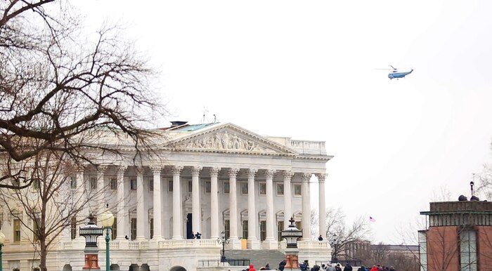 Former President Barack Obama departs aboard Marine One after the 58th Presidential Inauguration, Jan. 20, 2017. Initial Response Force A, Chemical Biological Incident Response Force, assumed the ready position working under JTF-NCR which provided military support to the lead agency the U.S. Secret Service during the 58th Presidential Inauguration in Washington D.C., Jan. 20, 2017. The Inauguration was designated a National Special Security Event, NSSE, by the Secretary of the Department of Homeland Security on July 2016. When an event is designated an NSSE, the U.S. Secret Service assumes its mandated role as the lead federal agency for the design and implementation of the operational security plan. Although elements of CBIRF were staged near the U.S. Capitol building, other elements of CBIRF were on standby at CBIRF headquarters, making the Inauguration supported by the entire CBIRF unit. (Official USMC Photos by Staff Sgt. Santiago G. Colon Jr./RELEASED)
