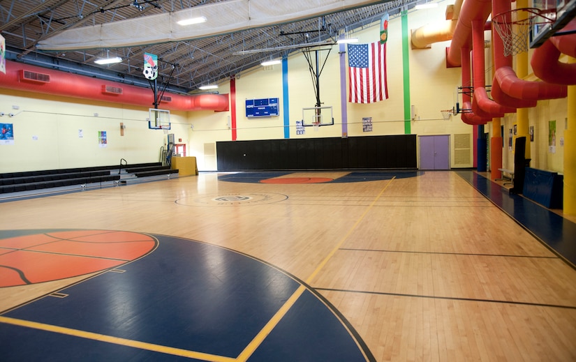 The gymnasium at the Youth Center on Joint Base Andrews, Md., is used by students enrolled in physical education classes with the Andrews Home Educators organization. The host facility offers the AHE students other spaces such as learning rooms, computer labs and a dance studio. (U.S. Air Force by Staff Sgt. Joe Yanik)