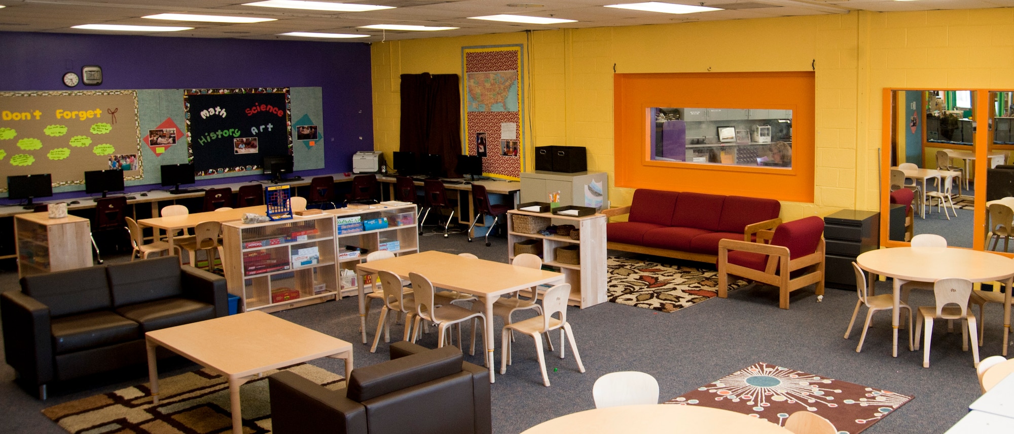 The combined computer lab and homework room at the Youth Center on Joint Base Andrews, Md., is a spce used by child students enrolled in the Andrews Home Educators program. For the 2016-2017 school year, AHE’s membership includes 60 families and a total of 125 children whose education levels range from pre-school to high school. (U.S. Air Force photo by Staff Sgt. Joe Yanik)
