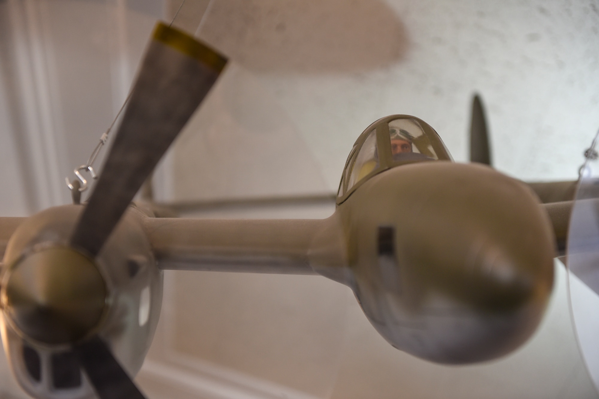 PETERSON AIR FORCE BASE, Colo. – A model of an F-5A Lightning hangs from the ceiling at the Peterson Air and Space Museum, Jan. 27, 2017. The F-5A Lightning allowed photographers to take aerial photos for the 6th Photographic Squadron. (U.S. Air Force photo by Airman 1st Class Dennis Hoffman)