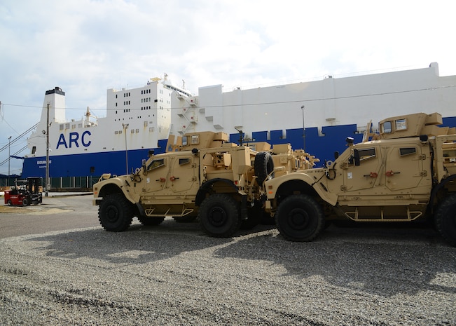 The 841st Transportation Battalion (TB) staged the 10th Combat Aviation Brigade’s (CAB) equipment at the Transportation Core (TC) Dock for on-load to the transportation ship ARC Endurance. The on-load is in support of the 10th Combat Aviation Brigade's participation in Operation Atlantic Resolve 2.0. The 841st TB's mission is to conduct surface deployment and redeployment distribution and water terminal operations in support of the warfighter.