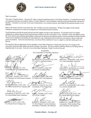 Joint Base Charleston Commanders say ‘Thank you’ to the Lowcountry