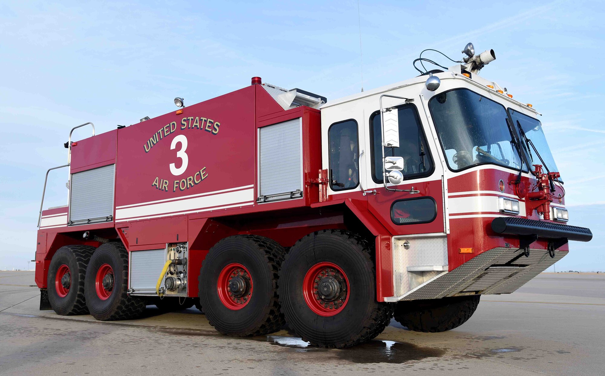 Airman 1st Class Josh Henson, 22nd Civil Engineer Squadron firefighter, performs an operations check on one of the fire department’s emergency vehicles, Feb. 1, 2017, at McConnell Air Force Base, Kan. Daily inspections are done on each vehicle to ensure mission preparedness. (U.S. Air Force photos/Airman 1st Class Erin McClellan)