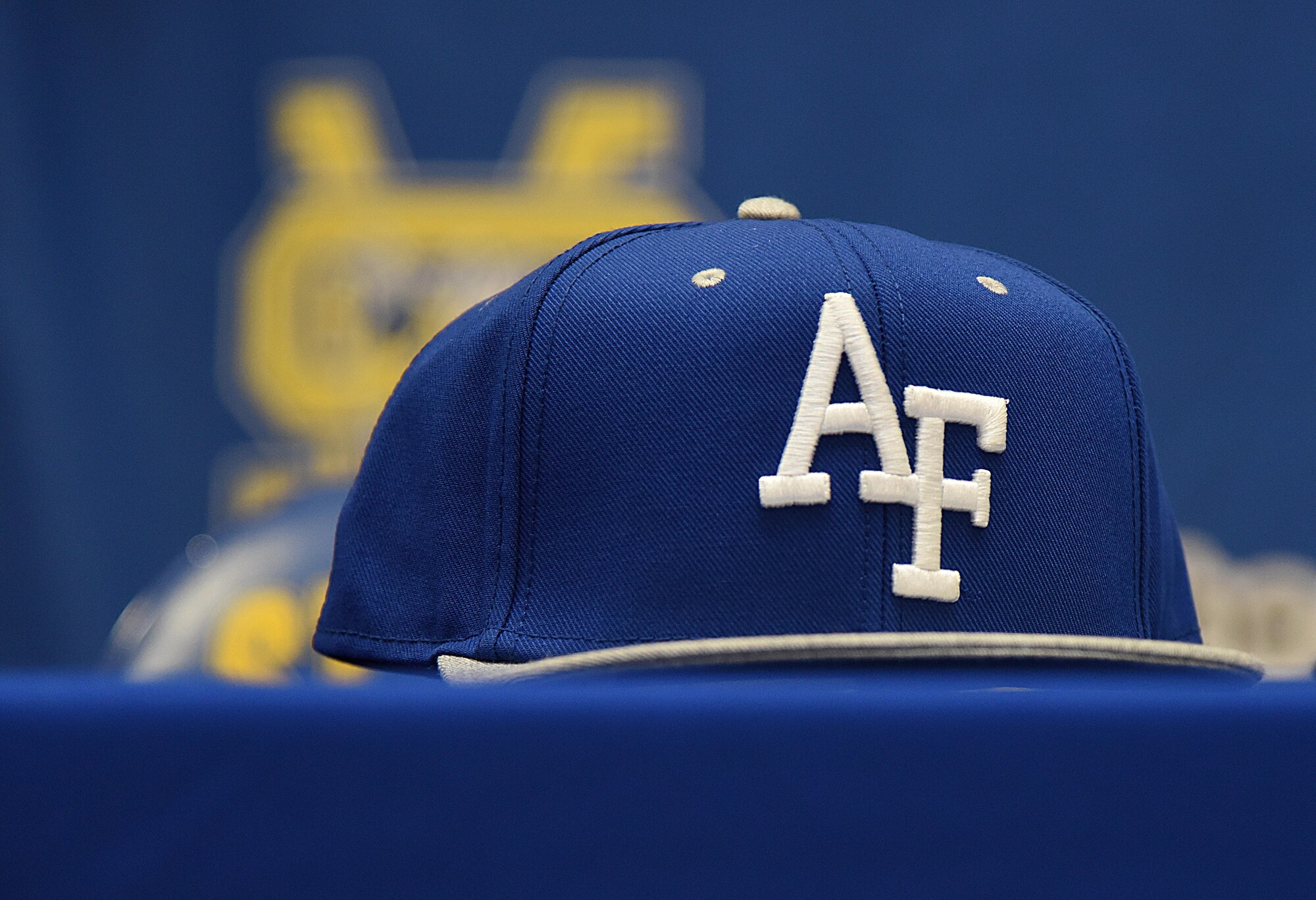 An Air Force hat sits on display during the 2017 St. Martin High School National Signing Day Feb. 1, 2017, St. Martin, Miss. Wayne Overman III, St. Martin High School senior and quarterback, signed a letter of intent to attend the Air Force Academy and play football for the Air Force Falcons. (U.S. Air Force photo by Kemberly Groue)