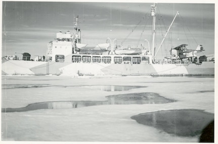 Original caption: 'The USS NORTHLAND in the icepack off of the NE coast of Greenland.: Photo dated August 1944; Photo No. 516; photo by J. E. Young.

Although this photo dates from a later year, the general placement of the Northland's aircraft would have been similar during her ill-fated patrol with LT John A. Pritchard and RM1 Benjamin Bottoms on board as part of the cutter's aviation detachment.