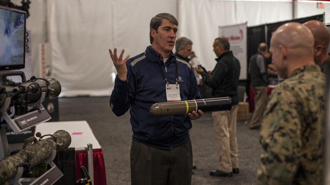 Members of the Defense industries show equipment to Marines from Camp Pendleton during the Marine West Expo, on Marine Corps Base Camp Pendleton, Calif., Feb 1, 2017. The 2017 Marine West Exposition is a forum for defense contractors to display and promote their latest equipment and technology.