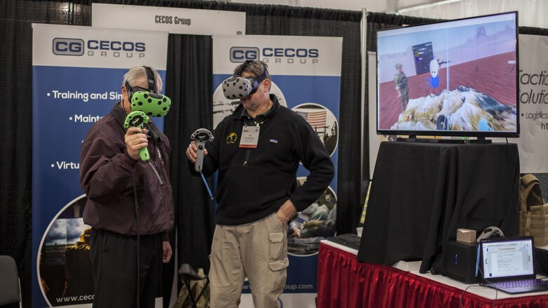 Members of the Defense industries show equipment to Marines from Camp Pendleton during the Marine West Expo, on Marine Corps Base Camp Pendleton, Calif., Feb 1, 2017. The 2017 Marine West Exposition is a forum for defense contractors to display and promote their latest equipment and technology.