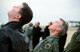 Gen. Hawk Carlisle (right), commander of Air Combat Command, watches alongside Maj. Gen. Thomas Deale, ACC A3, as Capt. John "Rain" Waters flies his F-16 Fighting Falcon in a demonstration in hopes of qualifying as a pilot for the 2017-18 F-16 demonstration team Feb. 1, 2017 at Langley Air Force Base, Va. Demonstration pilots, who perform at air shows worldwide, serve two-year tours on their respective teams, and must be certified at multiple levels. Carlisle, as COMACC, was Waters' final level of certification, and named him as a demo pilot immediatley after the flight. (U.S. Air Force photo by Emerald Ralston)