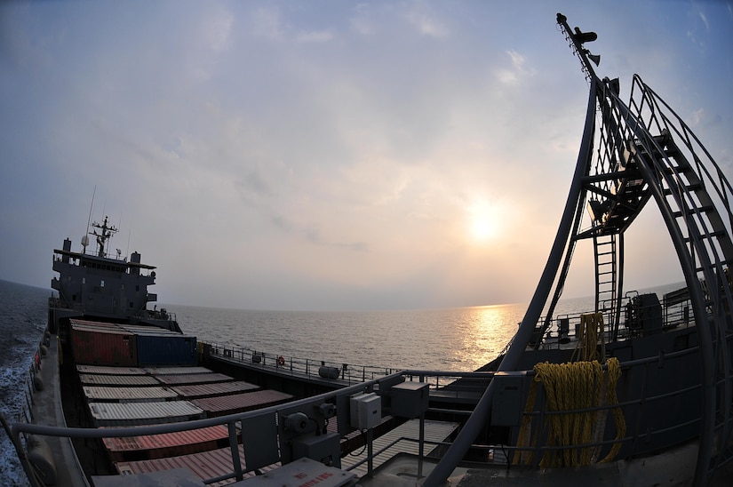 Army Mariners with the 411th Transportation Detachment onboard the Army logistic support vessel Maj. Gen. Charles P. Gross, conducted cargo operations in the Arabian Gulf 19-23 Jan., 2017. The crew hauled cargo to Qatar from Port of Shuaiba, Kuwait and transported another load during the return trip. While underway the crew practiced several maritime emergency exercises including man overboard, fire, and battle drills. The crew consisted of watercraft operators, engineers, cooks, and medics, although each member is trained to perform several tasks outside the scope of their duty specialty in case of an emergency situation. (U.S. Army photo by Sgt. Aaron Ellerman)