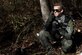 Air Force Capt. Steve Keck, a 336th Fighter Squadron pilot, attempts to establish communications with a rescue team during a tactical recovery of aircraft and personnel exercise, Jan. 31, 2017, in Kinston, N.C. The joint-service exercise combined Air Force and Marine Corps assets to rescue a simulated downed aircrew behind enemy lines. (U.S. Air Force photo/Airman Miranda A. Loera)