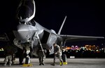 Maintainers from the 419th and 388th Fighter Wings conduct conducts preflight checks on an F-35A Lightning II from Hill Air Force Base, Utah, during Red Flag 17-1 at Nellis Air Force Base, Nev., Jan. 24, 2017. Airmen from the active duty 388th FW and Air Force Reserve 419th FW fly and maintain the Lightning II in a total force partnership, capitalizing on the strength of both components. (U.S. Air Force photo by Staff Sgt. Natasha Stannard)