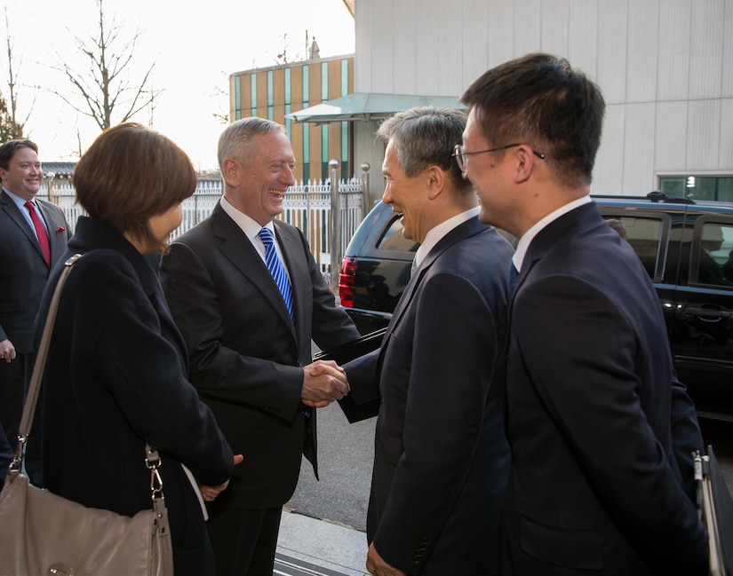Defense Secretary Jim Mattis meets with South Korean National Security Advisor Kim Kwan-jin during a visit to Seoul, Feb. 2, 2017. DoD photo by Army Sgt. Amber I. Smith