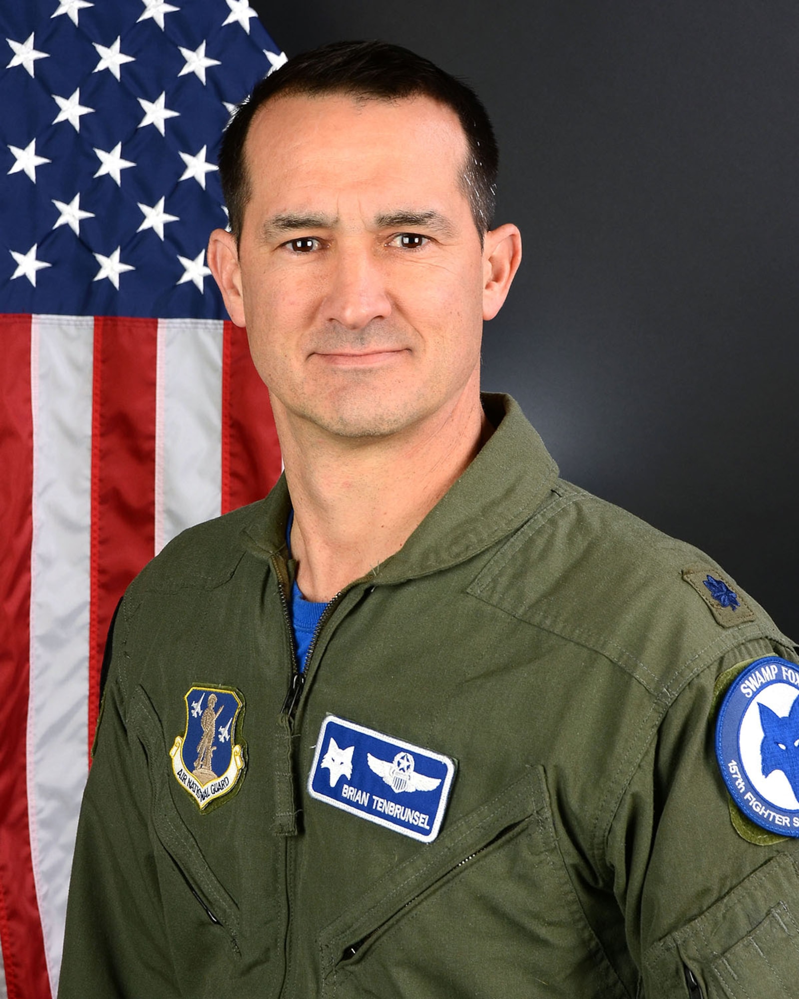 U.S. Air Force Lt. Col. Brian Tenbrunsel, a fighter pilot with the 157th Fighter Squadron at McEntire Joint National Guard Base, South Carolina Air National Guard, poses for a portrait January 27, 2017.  (U.S. Air National Guard photo by Airman 1st Class Megan R. Floyd)