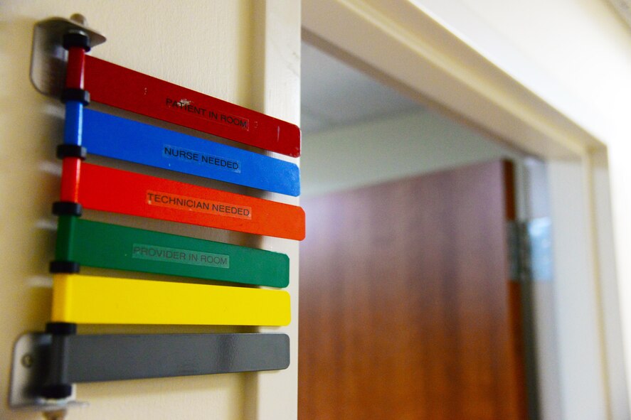 The 341st Medical Operations Squadron personnel reliability assurance program clinic uses signs outside examination rooms to indicate what a patient needs Jan. 30, 2017, at Malmstrom Air Force Base, Mont. The PRAP clinic is responsible for ensuring Airmen in security forces, missileers and aircrew stay current with the medical care necessary to perform the nuclear mission (U.S. Air Force photo/Airman 1st Class Magen M. Reeves)